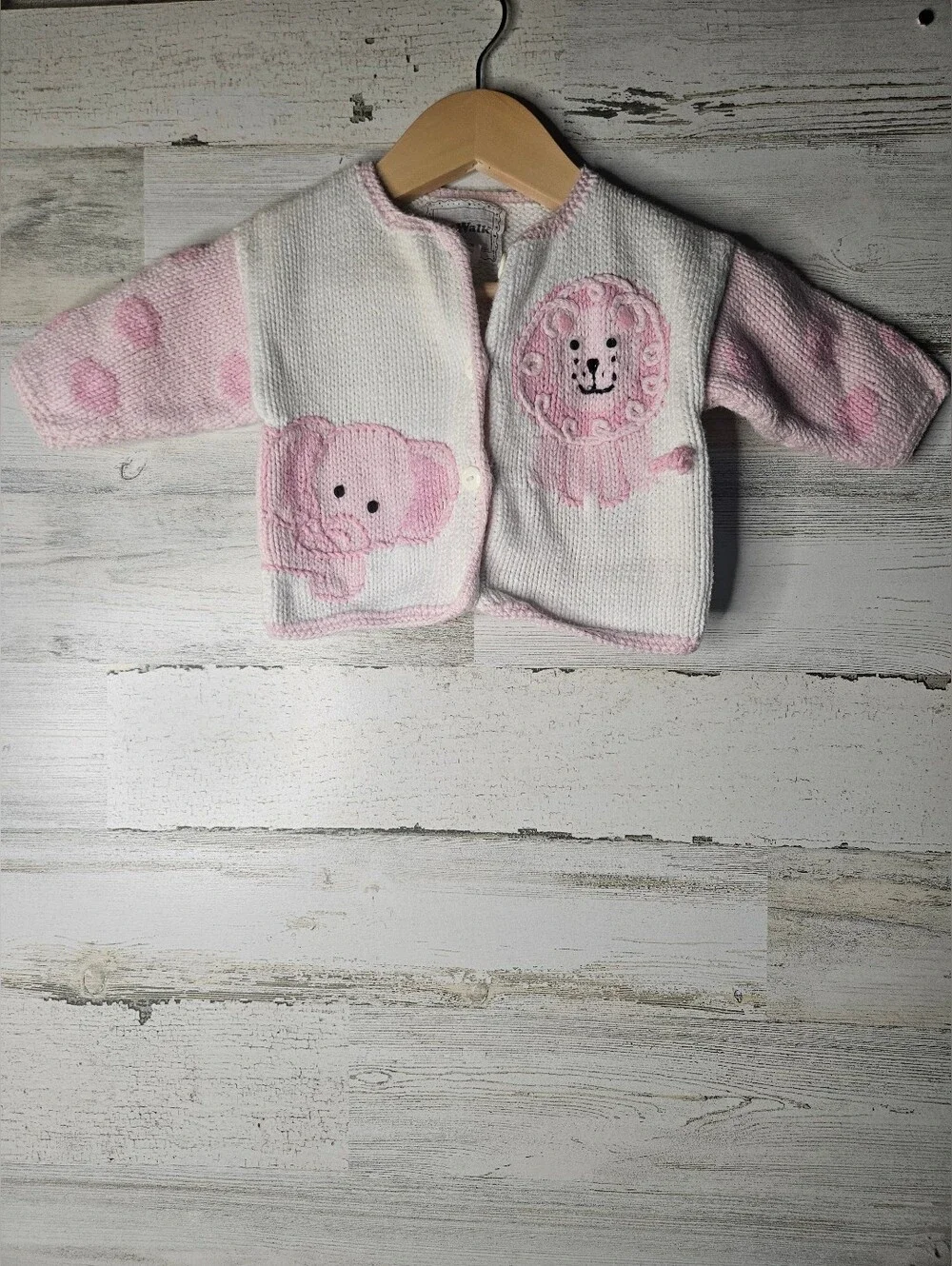 Artwalk 100% Cotton Knit Animal Sweater 12 months Baby Girl Elephant Lion Embroi